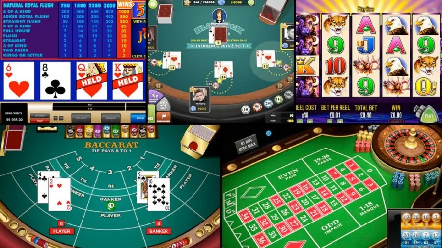 Meja roulette dan kartu kasino dalam antarmuka digital